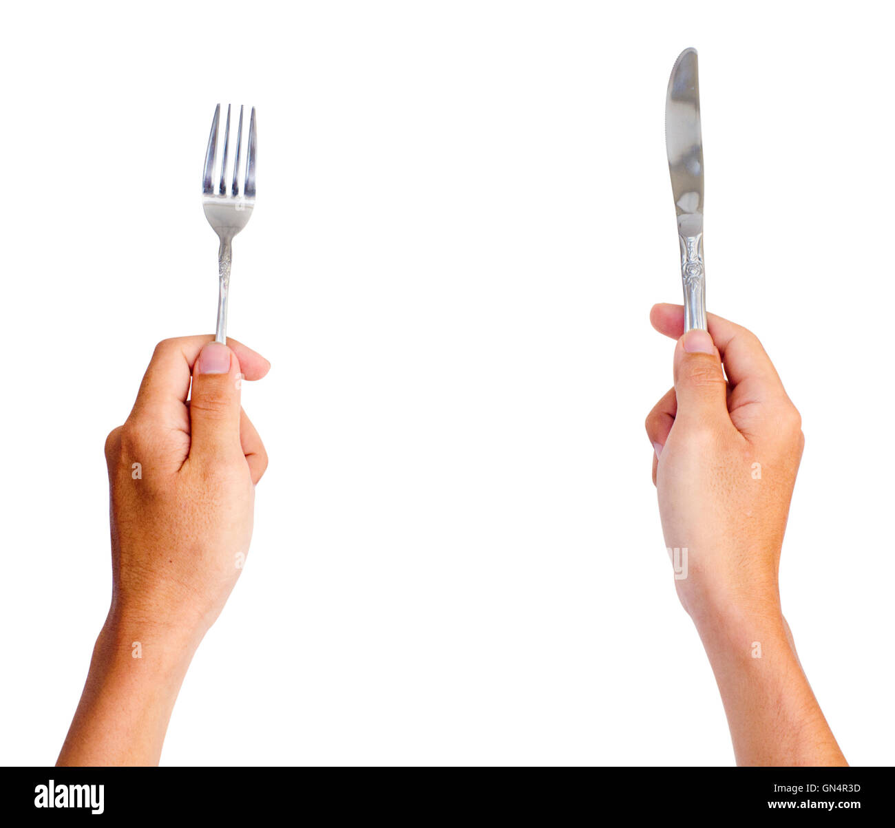 hands holding knife and fork Stock Photo Alamy