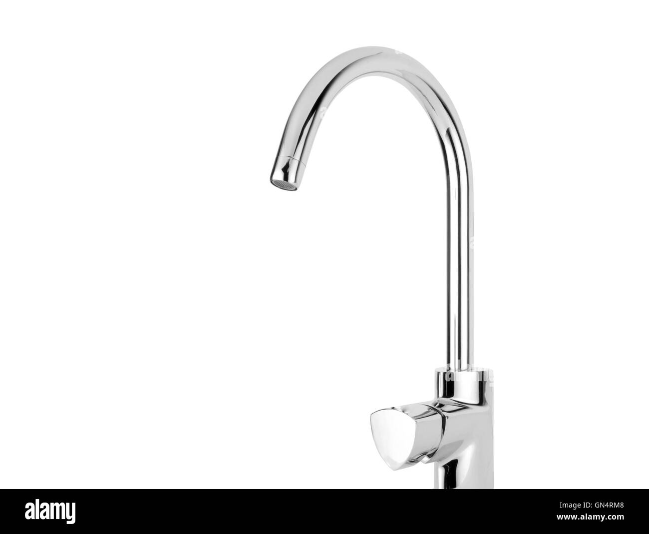 Modern stainless steel tap. Isolated on white background. Stock Photo