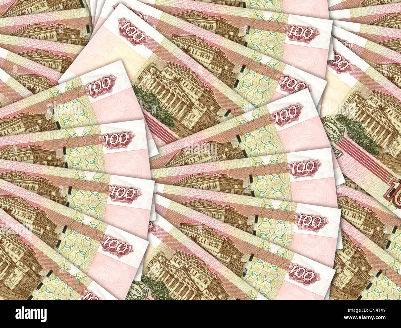 Background of money pile 100 russian rouble bills Stock Photo