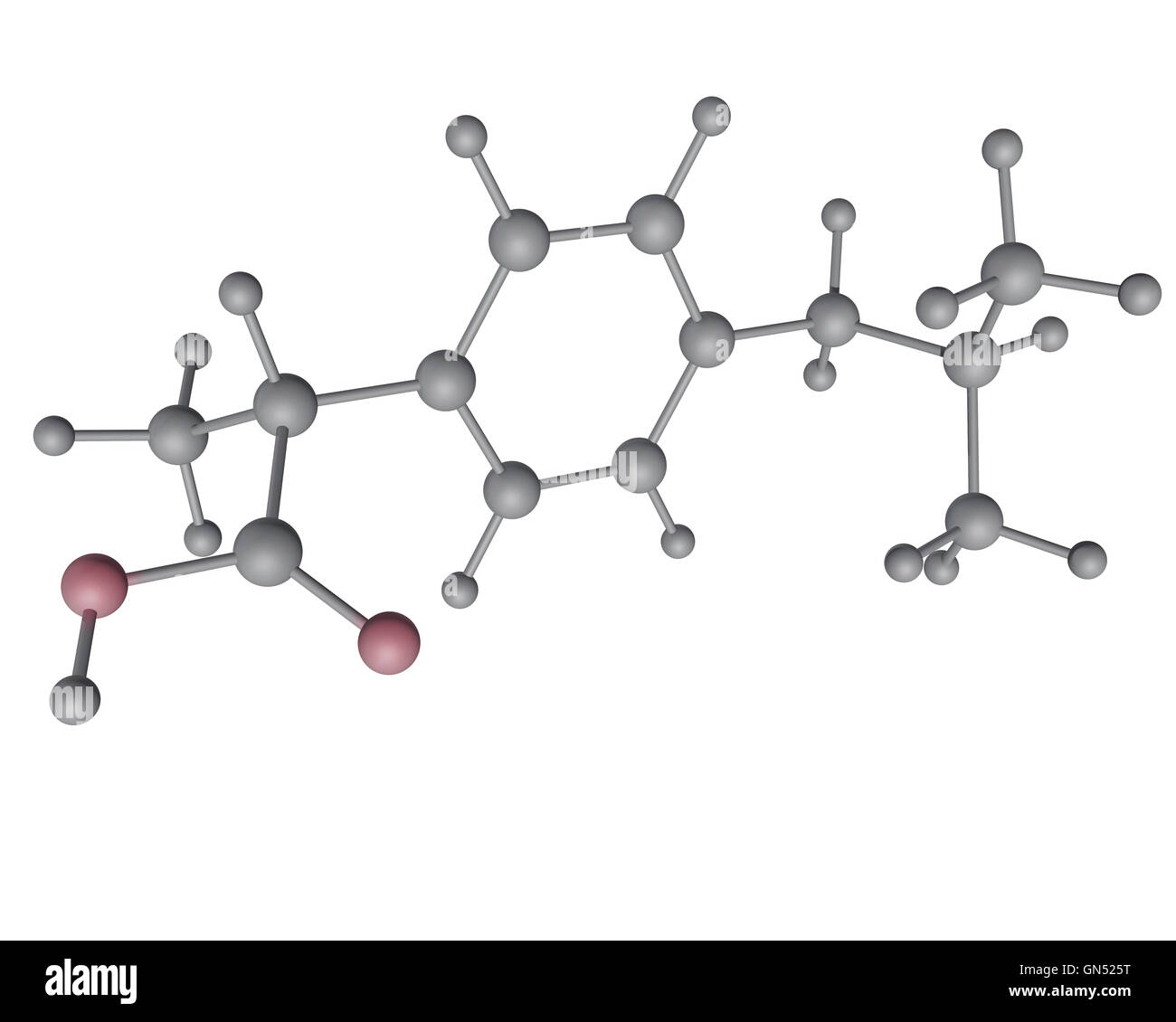 3D illustration of an ibuprofen molecule. Oxygen in red Stock Photo Alamy