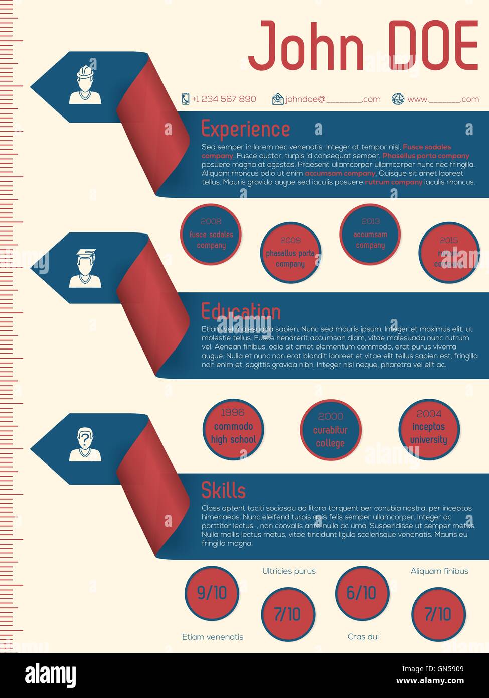 Modern resume cv template design with arrow ribbons Stock Vector Image