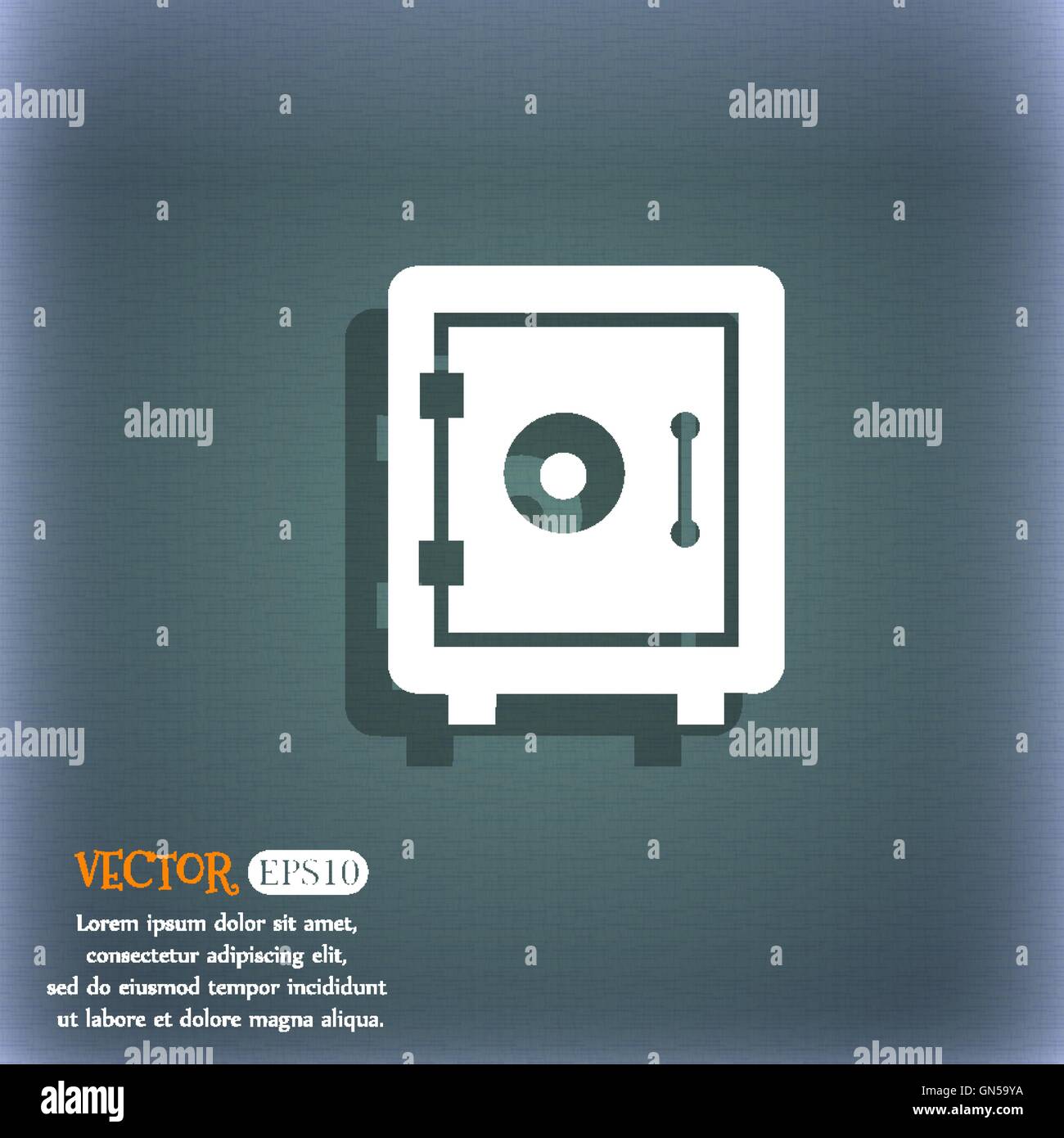 safe icon. On the blue-green abstract background with shadow and space ...