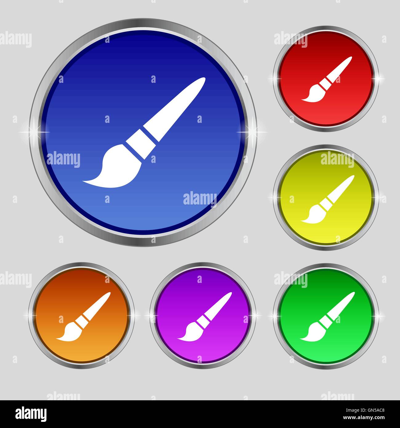 brush icon sign. Round symbol on bright colourful buttons. Vector Stock ...