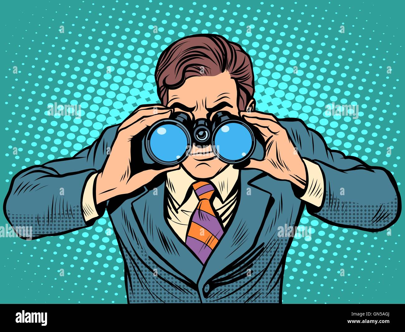 Businessman looking through binoculars. Lead vision Navigator Stock Vector