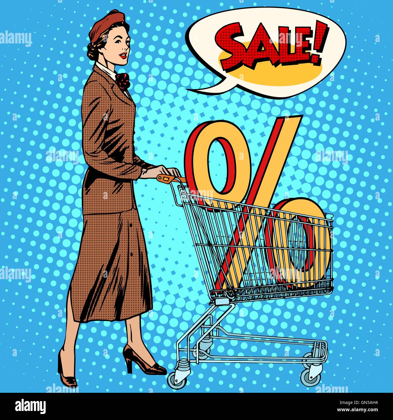 Buyer discounts sale grocery cart Stock Vector