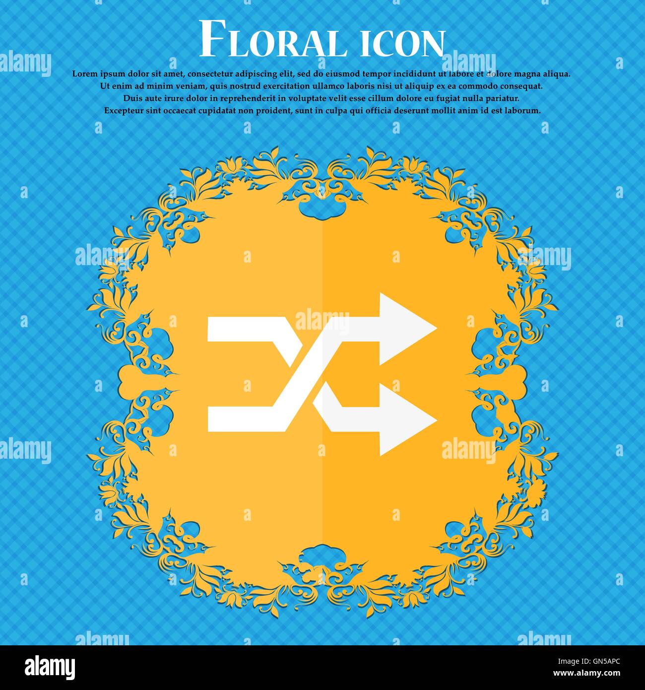 shuffle icon. Floral flat design on a blue abstract background with ...