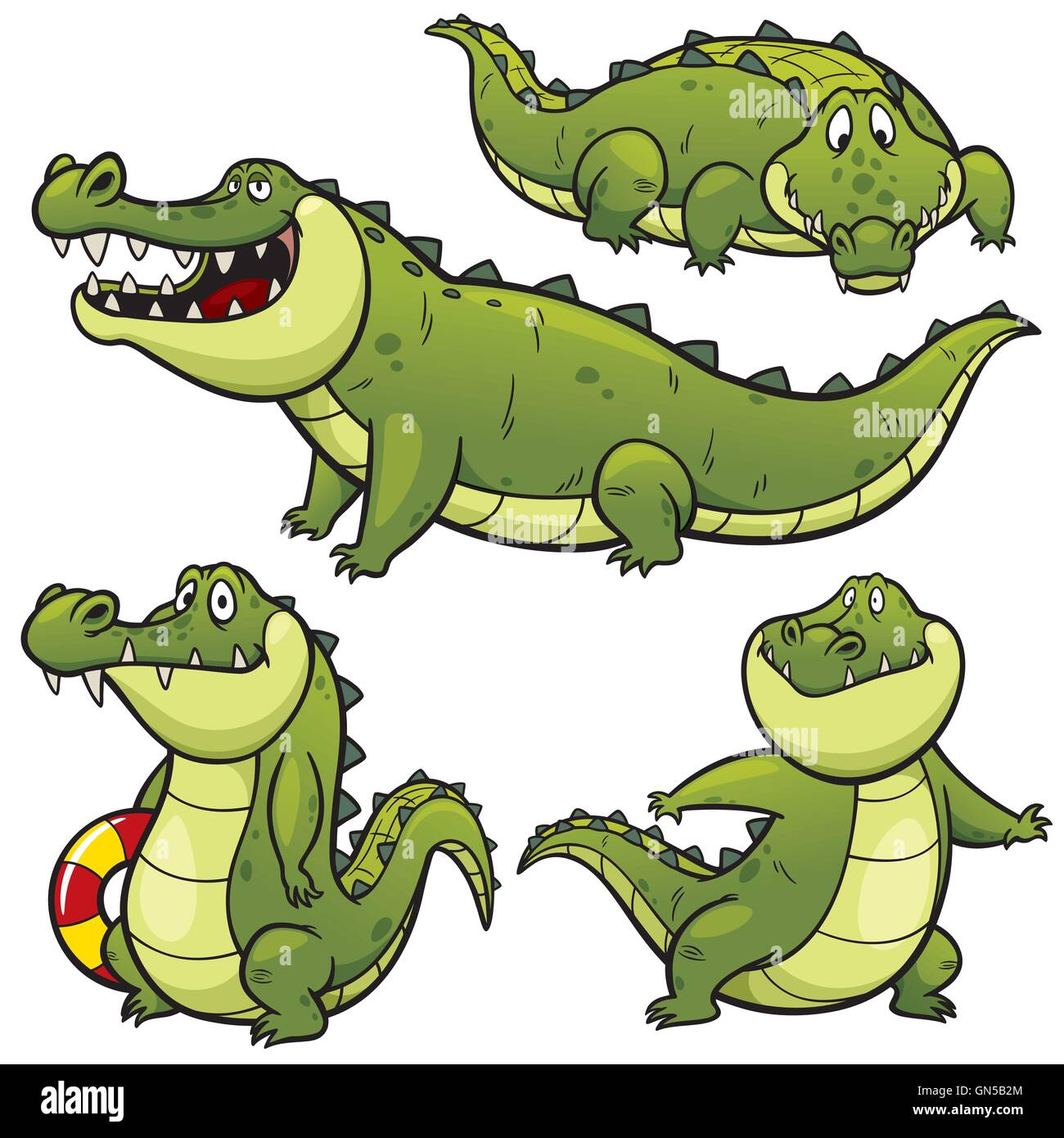 Vector illustration of Cartoon Crocodile Character Set Stock Vector