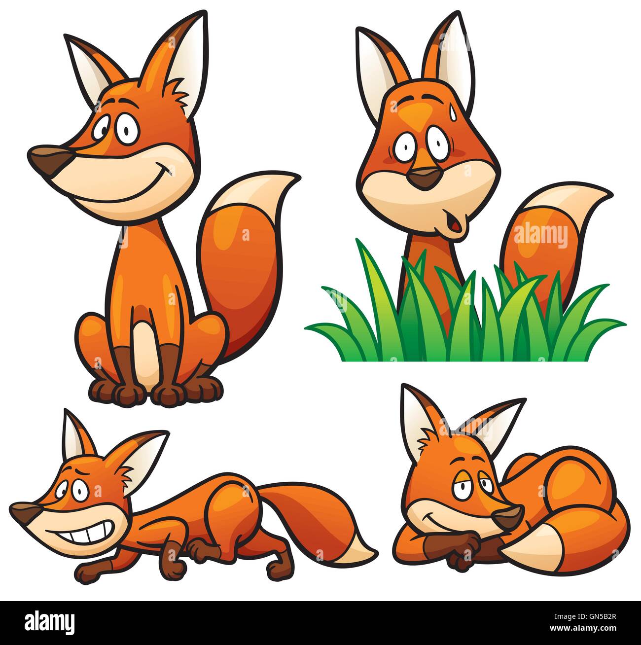 Vector illustration of Cartoon Fox Character Set Stock Vector Image