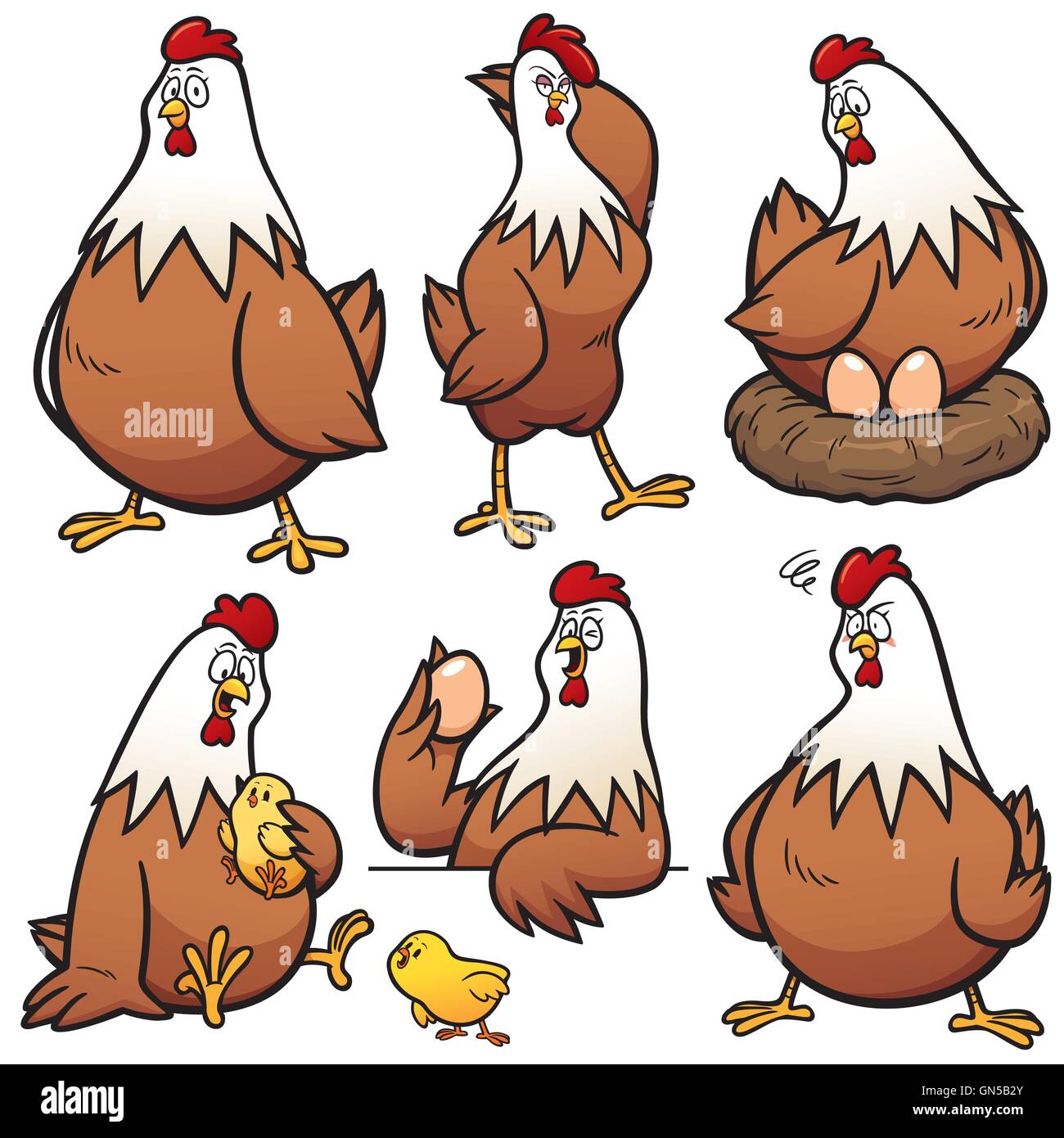 Vector illustration of Cartoon  Hen Character Set Stock Vector
