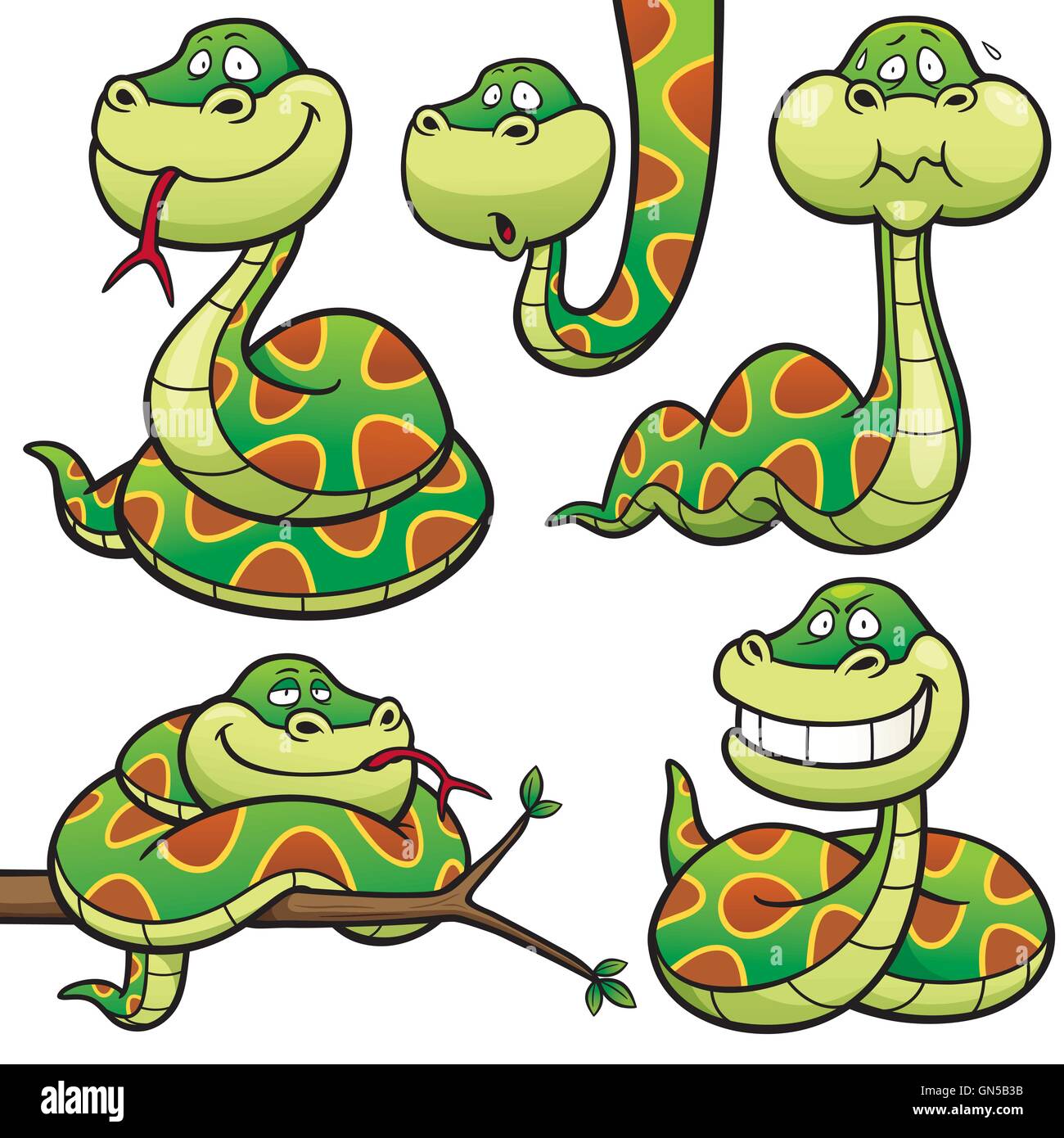 Vector Illustration of Cartoon Snake Character Set Stock Vector Image ...
