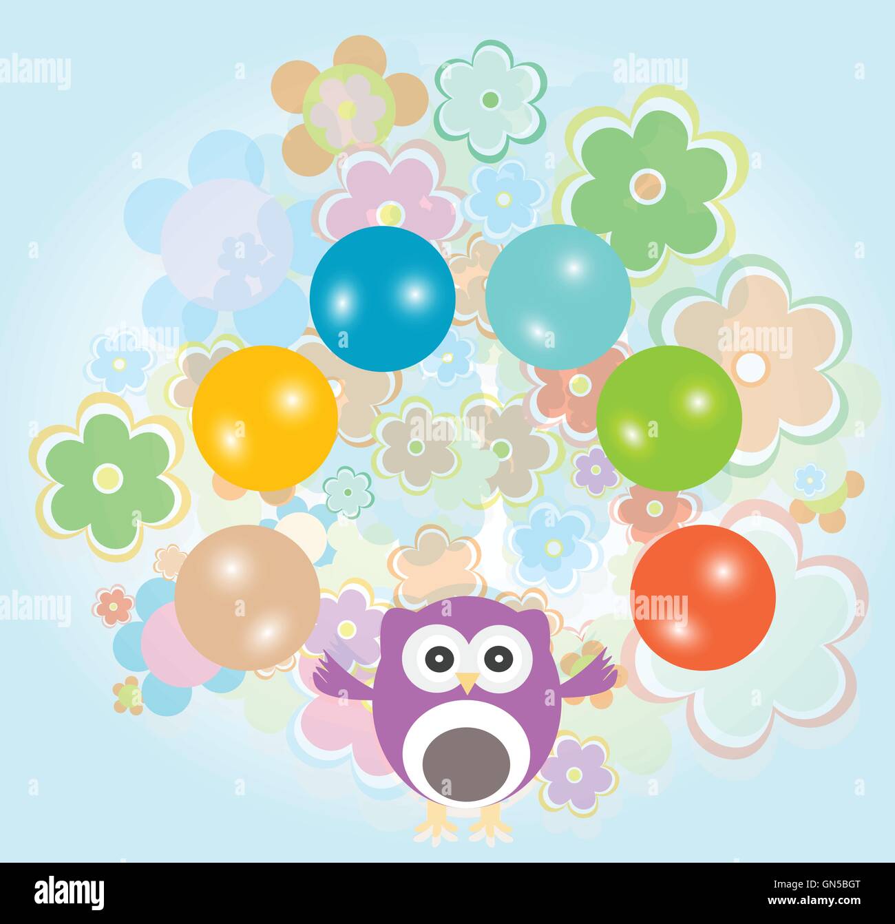 cute baby boy owl and flowers vector illustration Stock Vector Image ...