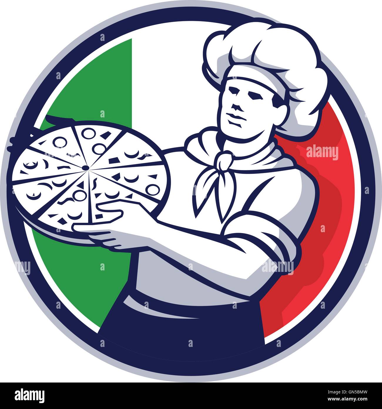 Pizza Chef Holding Pizza Italy Flag Circle Retro Stock Vector Image