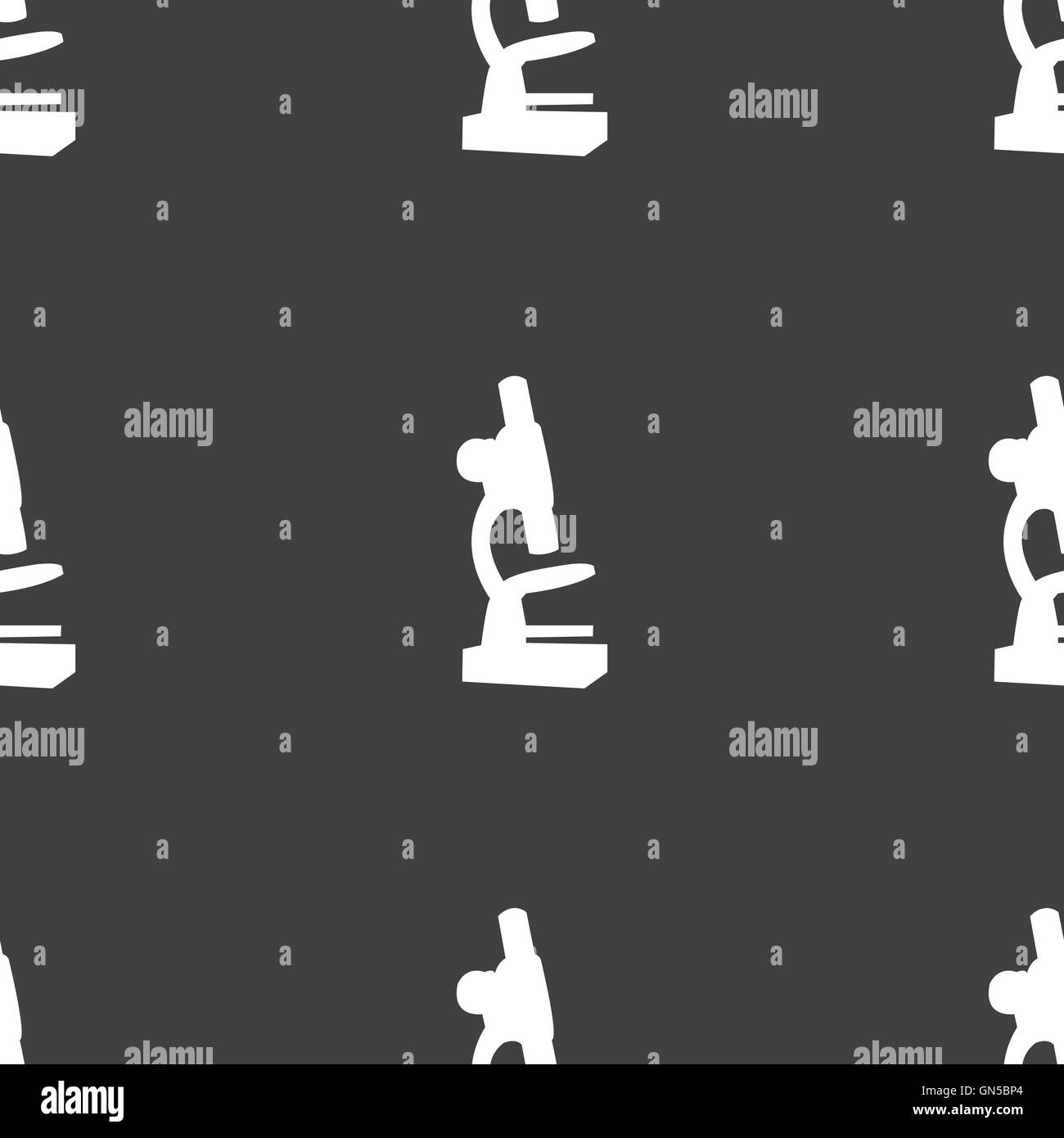 Microscope icon sign. Seamless pattern on a gray background. Vector Stock Vector