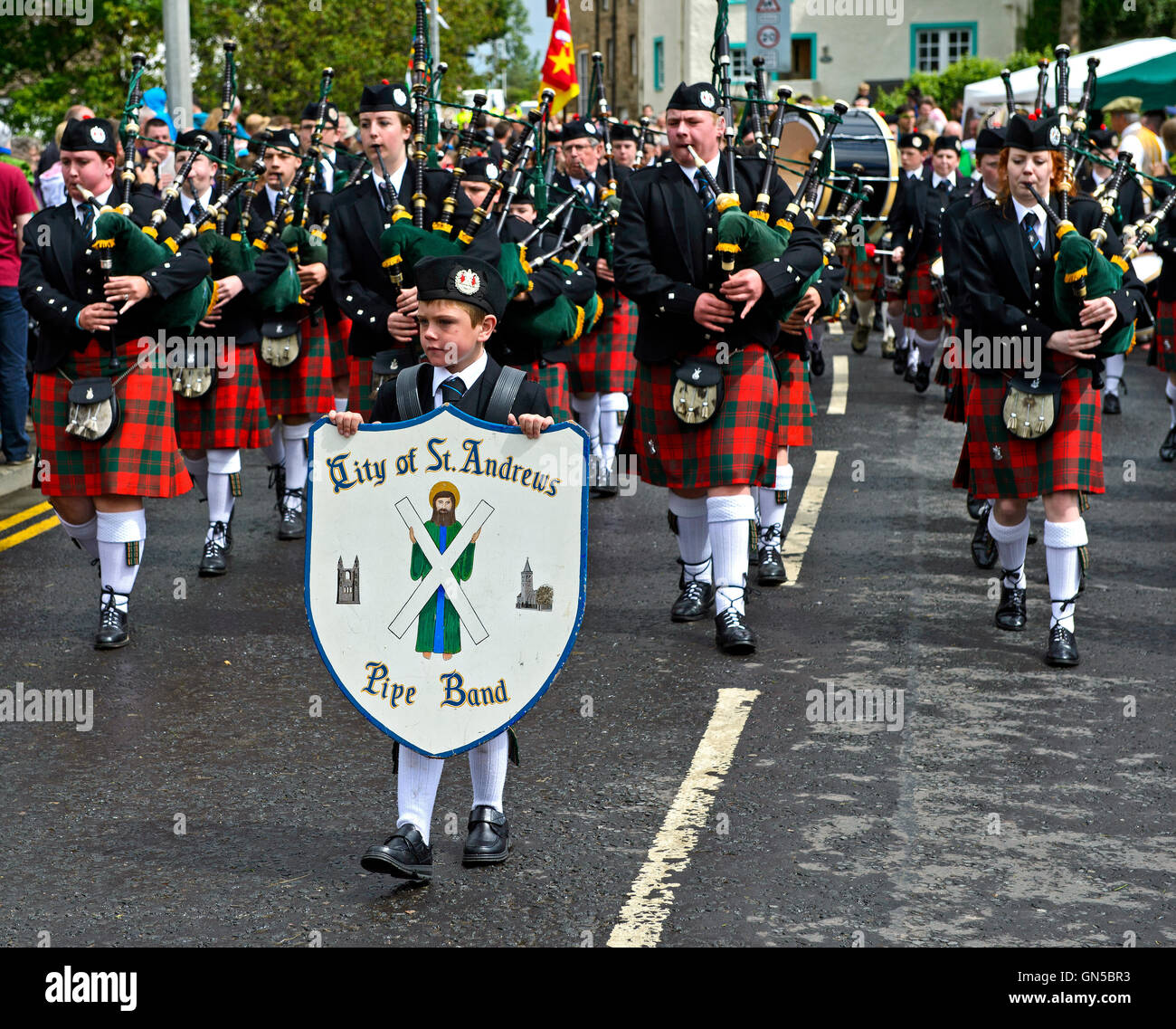Bagpipe players of the City of St Andrews Pipe Band, Ceres, Scotland