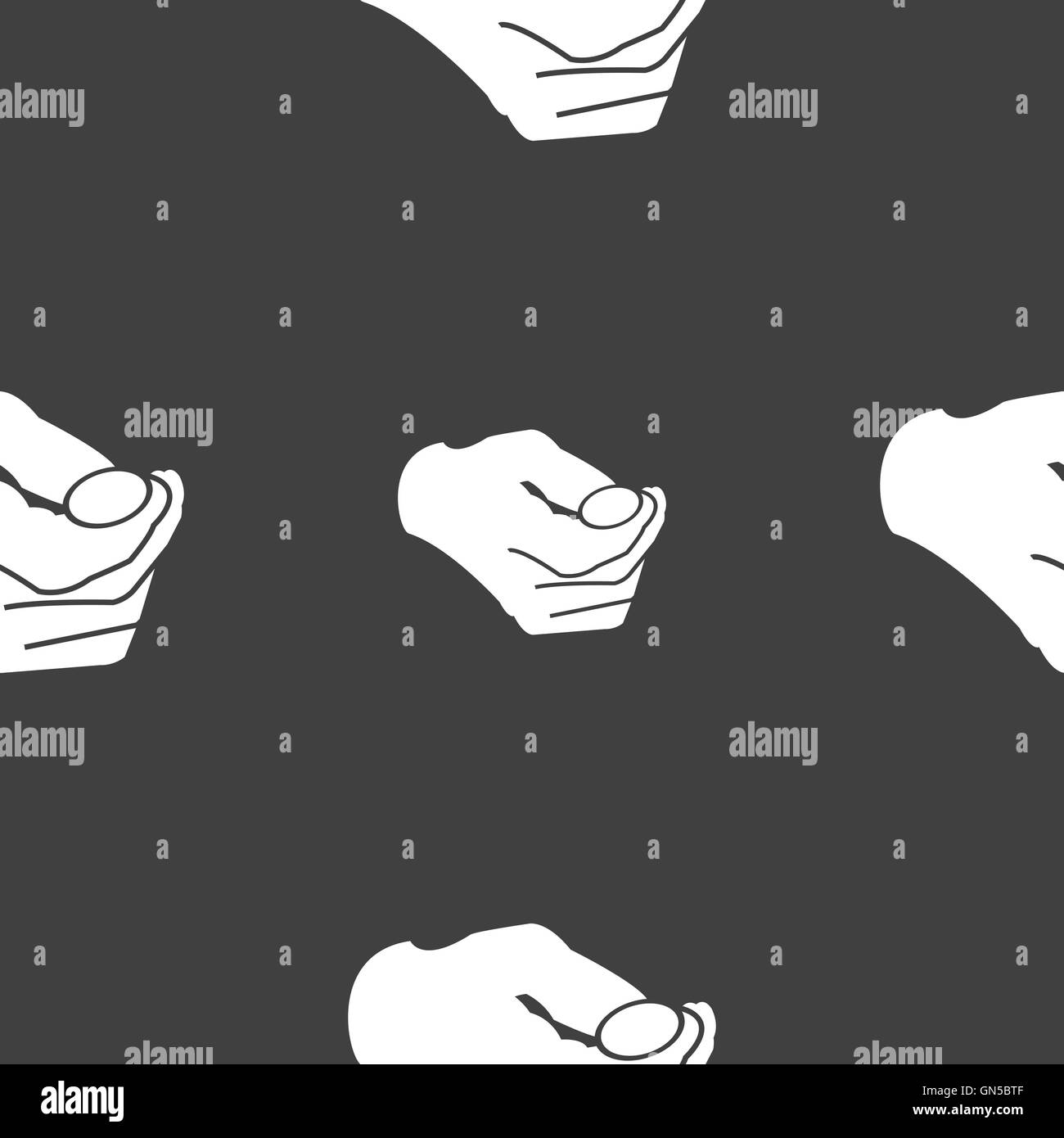 decision making by chance with coin, heads or tails icon sign. Seamless pattern on a gray background. Vector Stock Vector