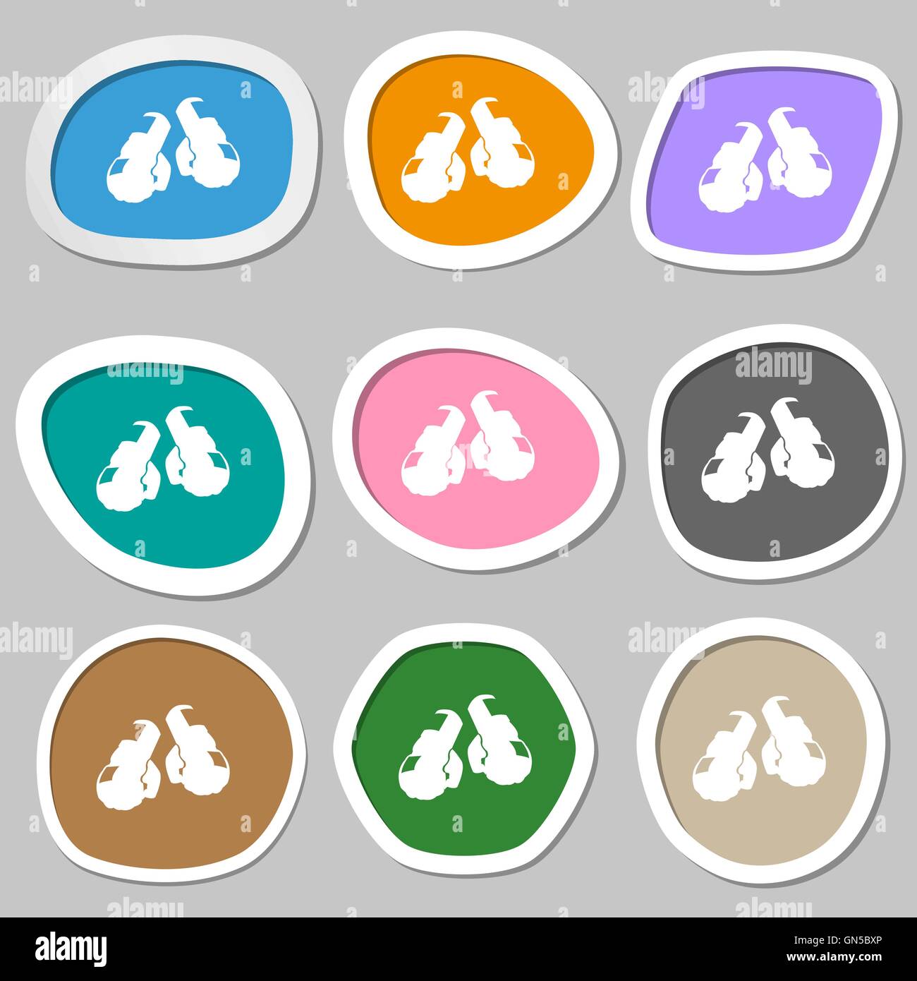 boxing gloves symbols. Multicolored paper stickers. Vector Stock Vector