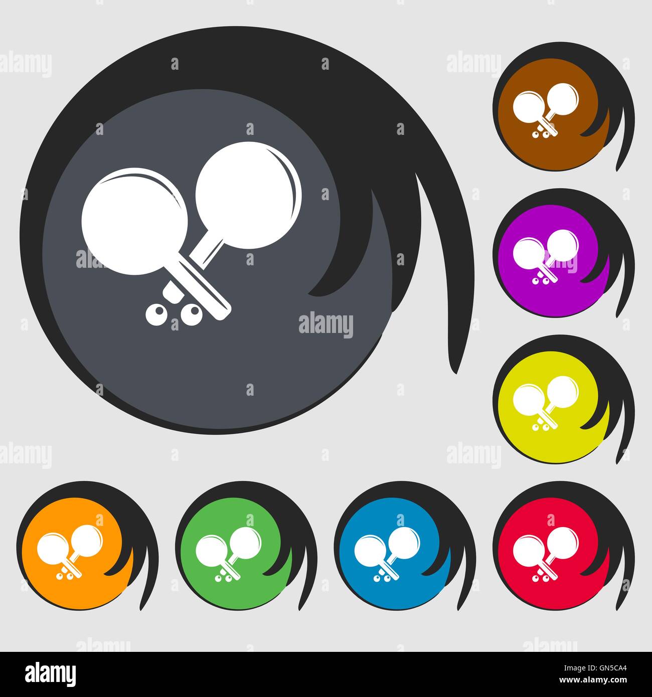 Tennis rocket icon. Symbols on eight colored buttons. Vector Stock ...