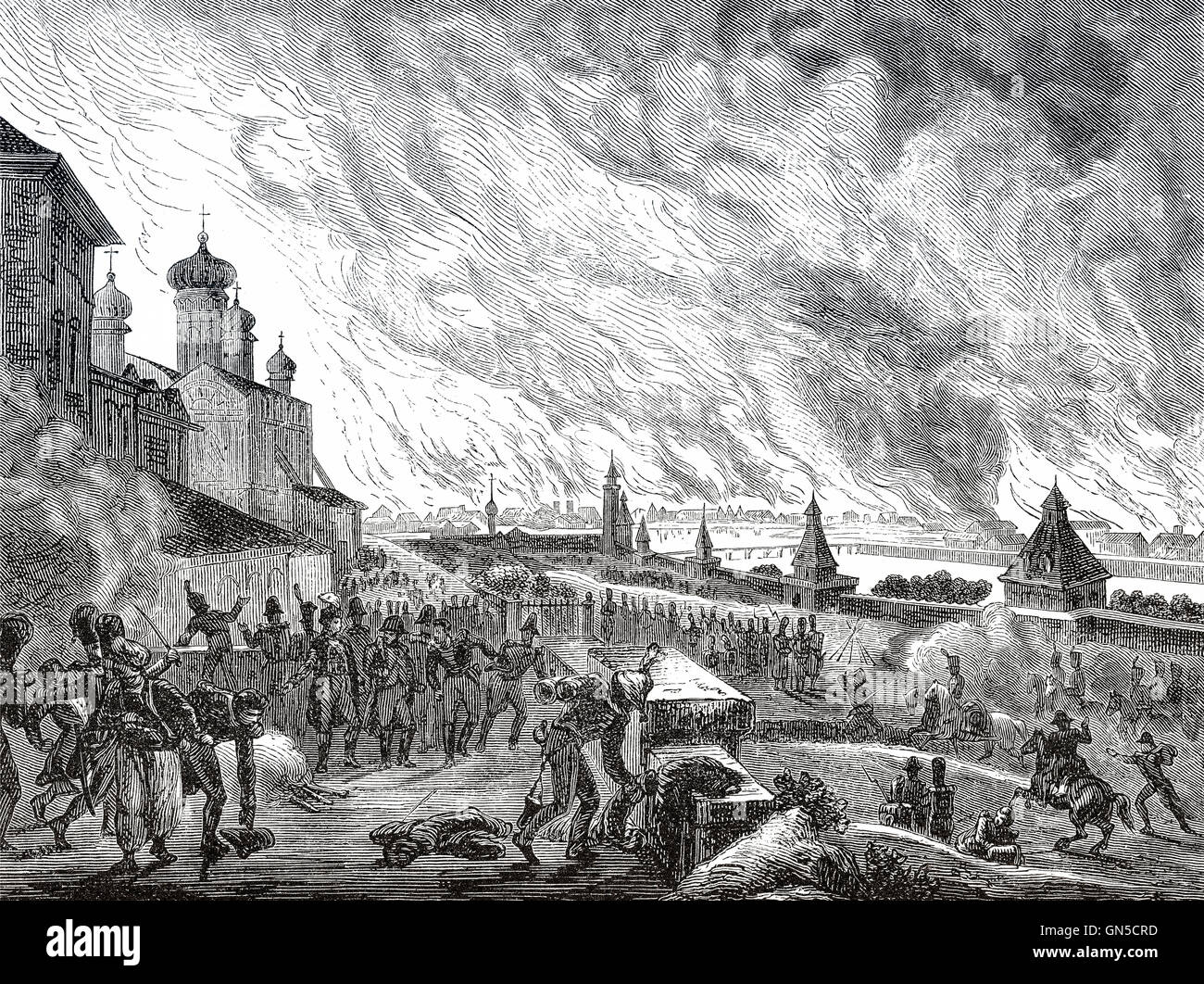 The 1812 Fire of Moscow, Russia Stock Photo