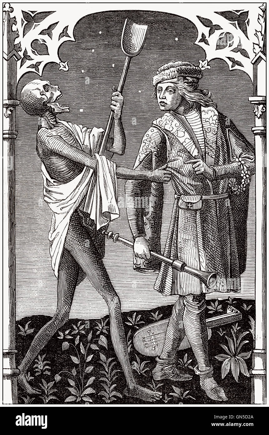 The death and the minstrel, old engraving Stock Photo