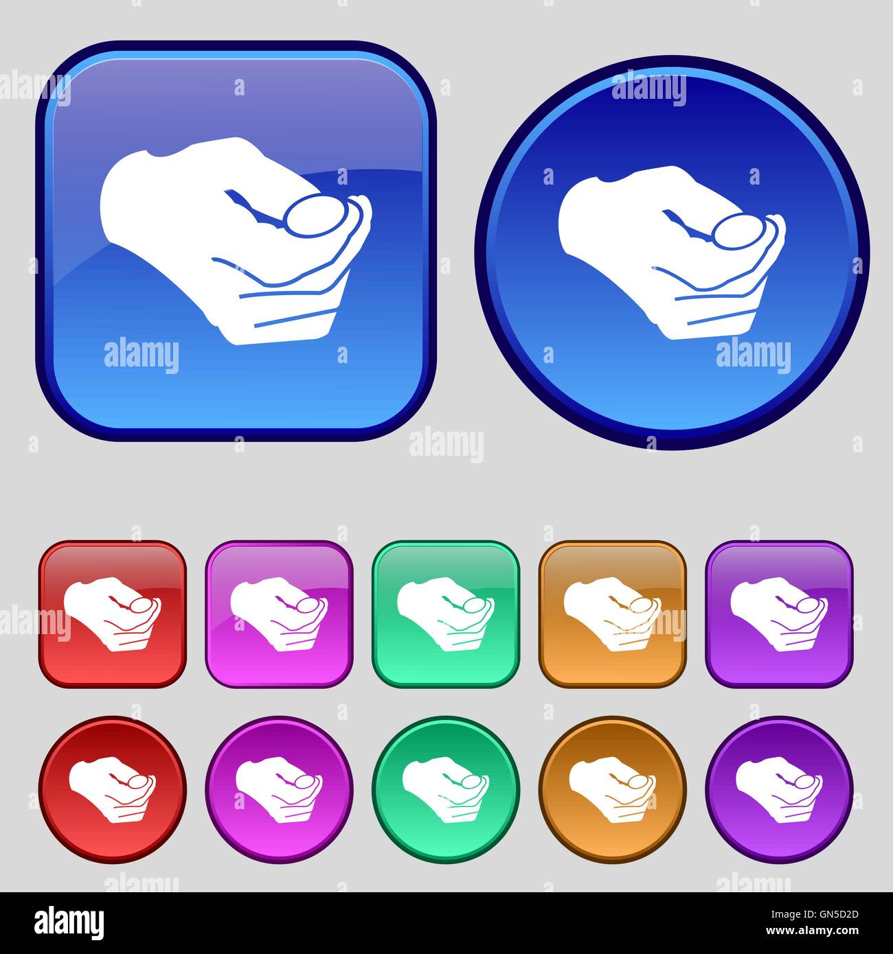 decision making by chance with coin, heads or tails icon sign. A set of twelve vintage buttons