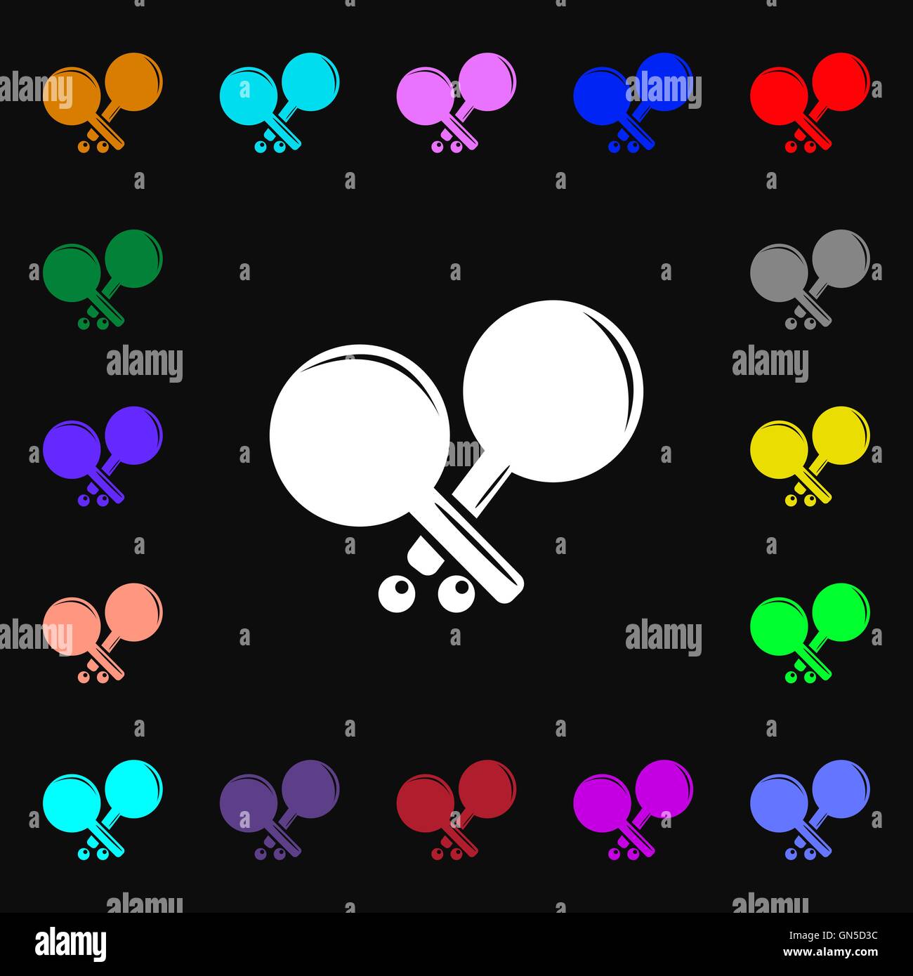 Tennis rocket icon sign. Lots of colorful symbols for your design ...