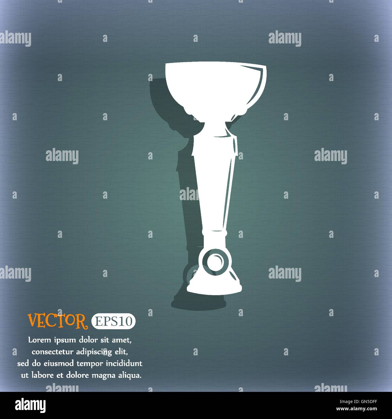 trophy icon. On the blue-green abstract background with shadow and ...