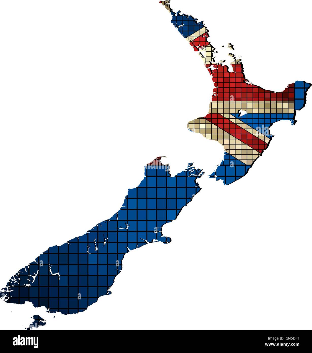 New Zealand map with flag inside Stock Vector