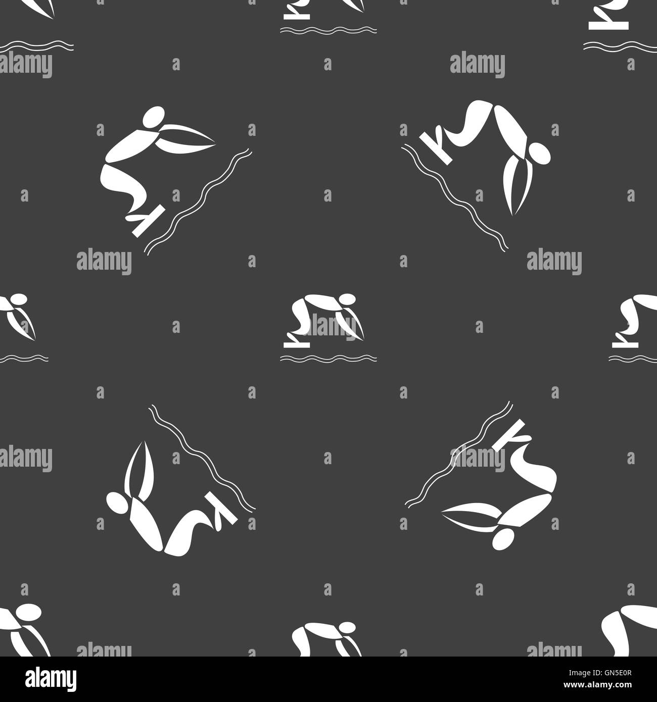 Summer sports, diving icon sign. Seamless pattern on a gray background ...