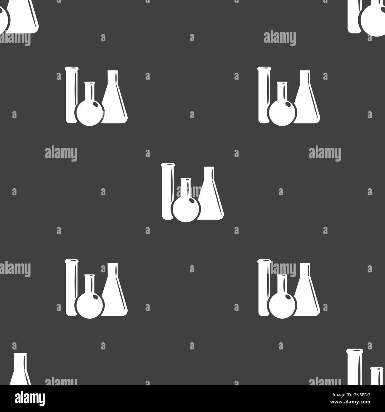 laboratory glass, chemistry icon sign. Seamless pattern on a gray ...