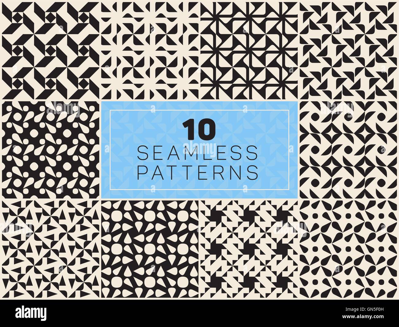 Set of Ten Vector Seamless Black and White Geometric Patterns Stock ...
