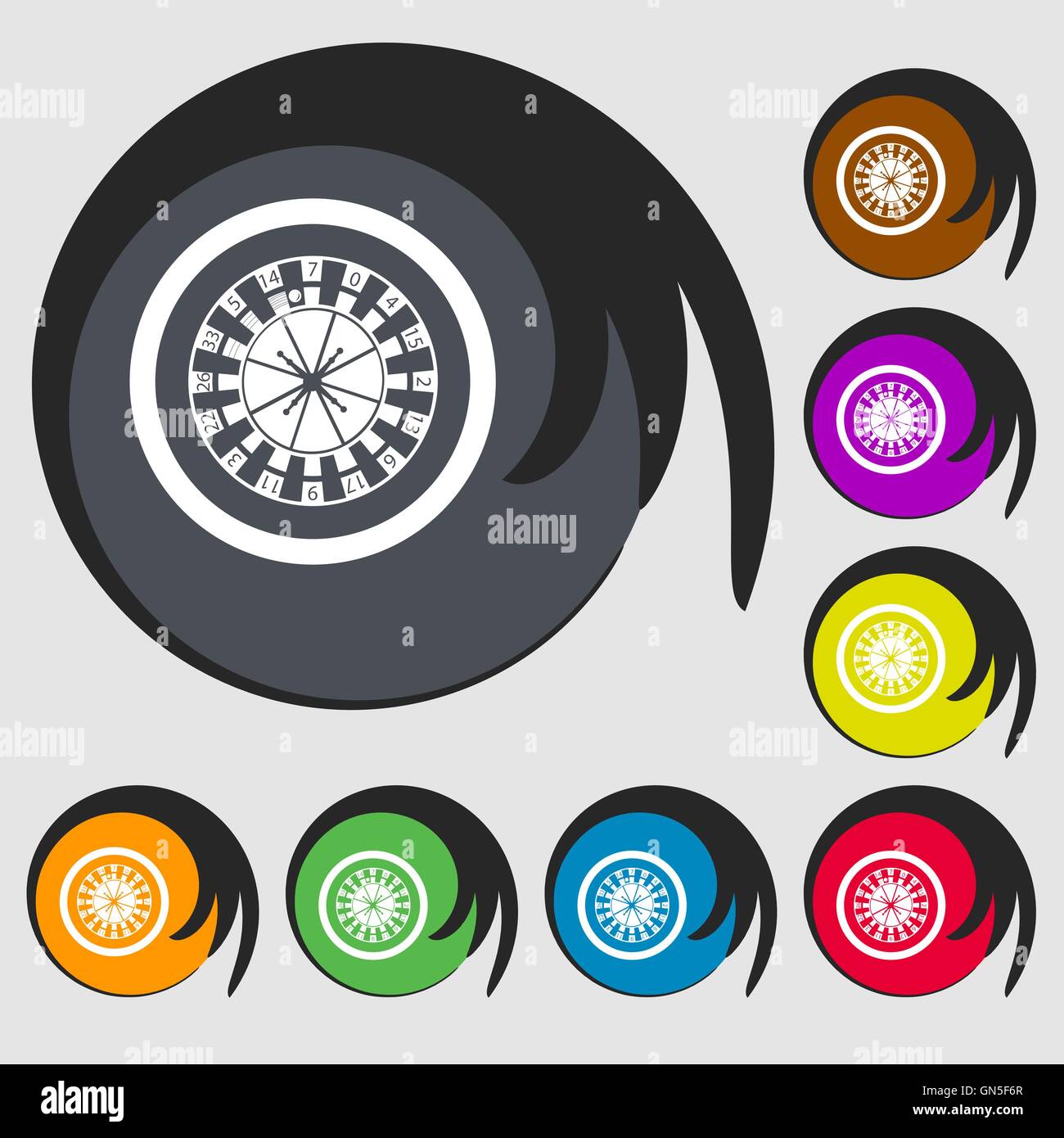 casino roulette wheel icon. Symbols on eight colored buttons. Vector Stock Vector