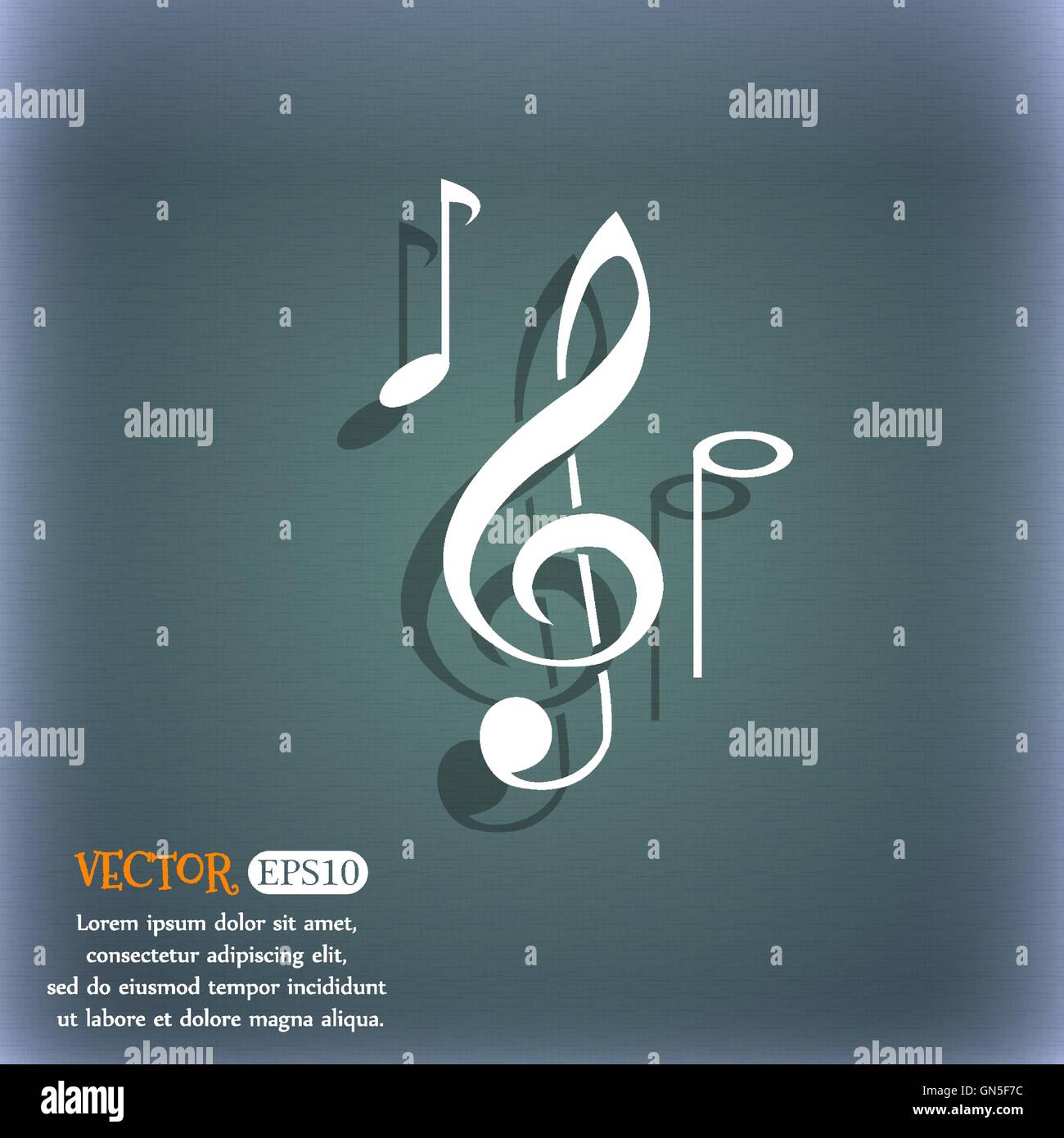 musical notes icon. On the blue-green abstract background with shadow ...