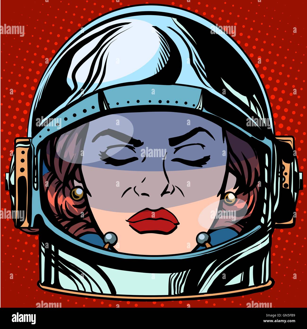 emoticon anger Emoji face woman astronaut retro Stock Vector