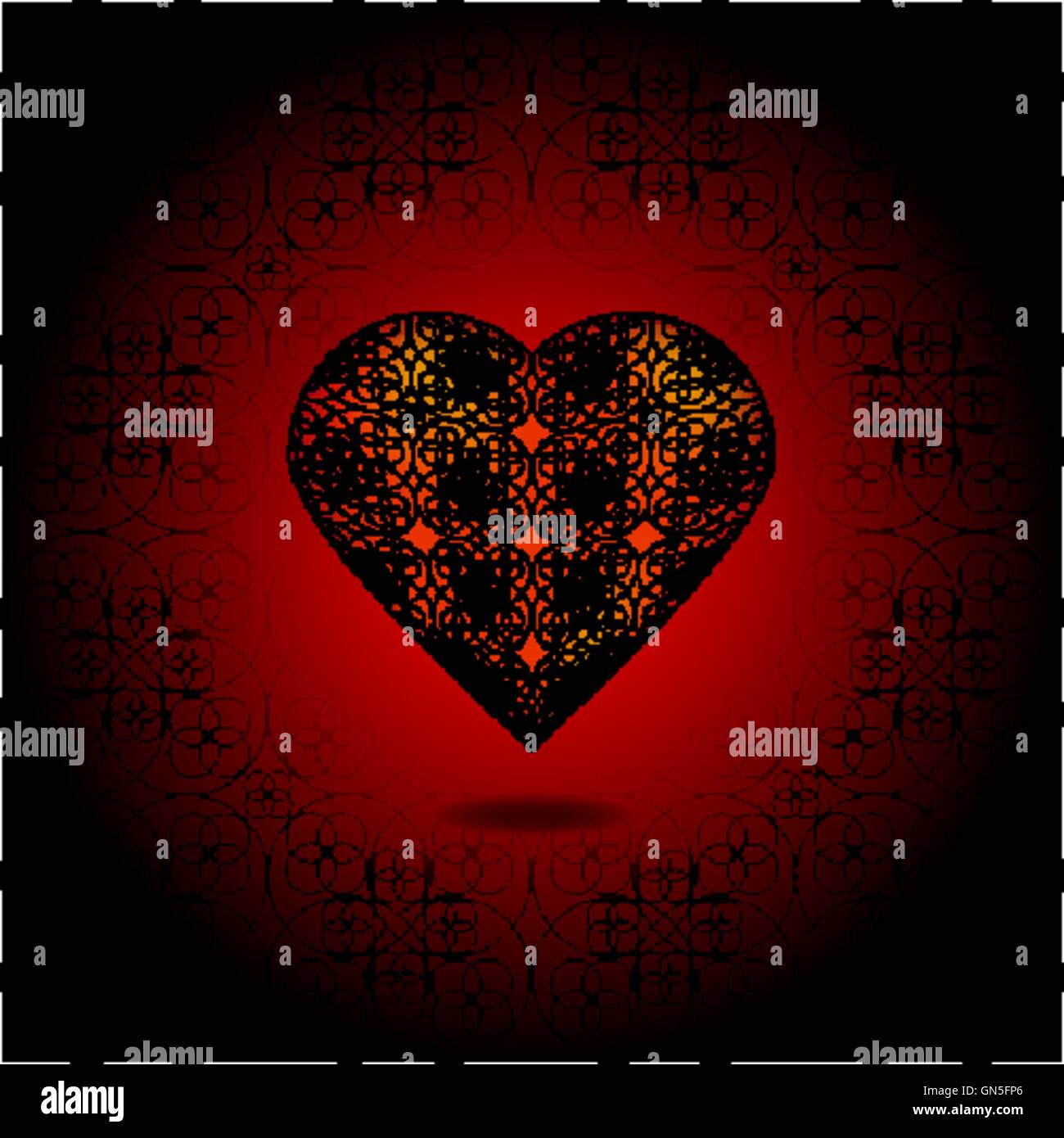 Volume heart. Pattern on surface. Red and black Stock Vector