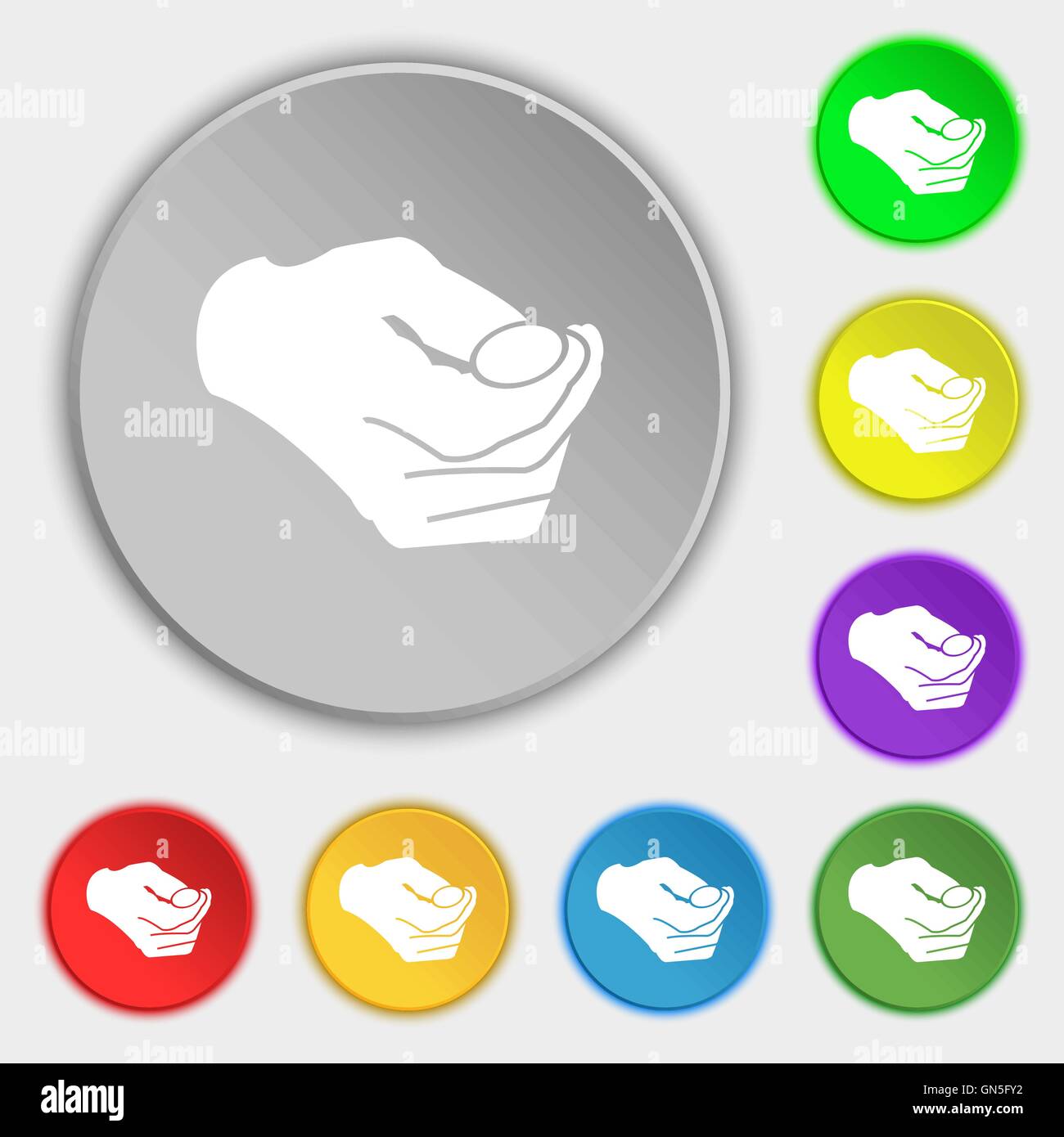 decision making by chance with coin, heads or tails icon sign. Symbol on eight flat buttons