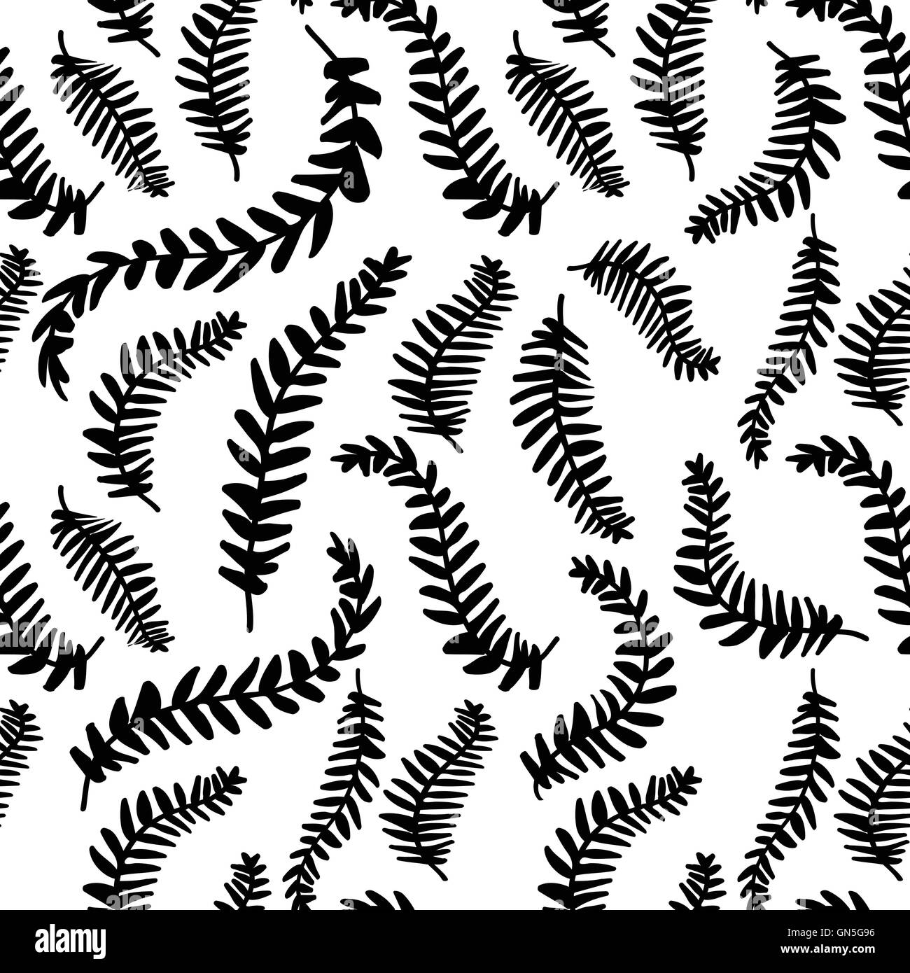 Hand drawn delicate decorative vintage leaves in black and white Stock ...