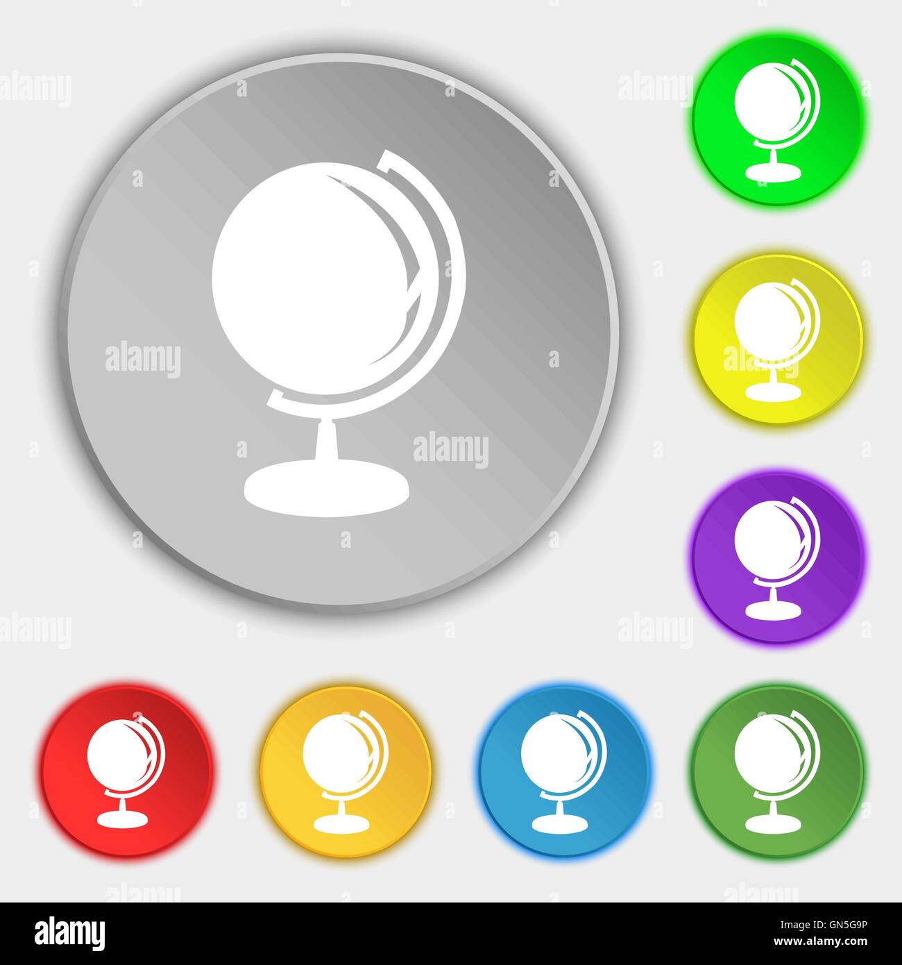 Globe icon sign. Symbol on eight flat buttons. Vector Stock Vector ...