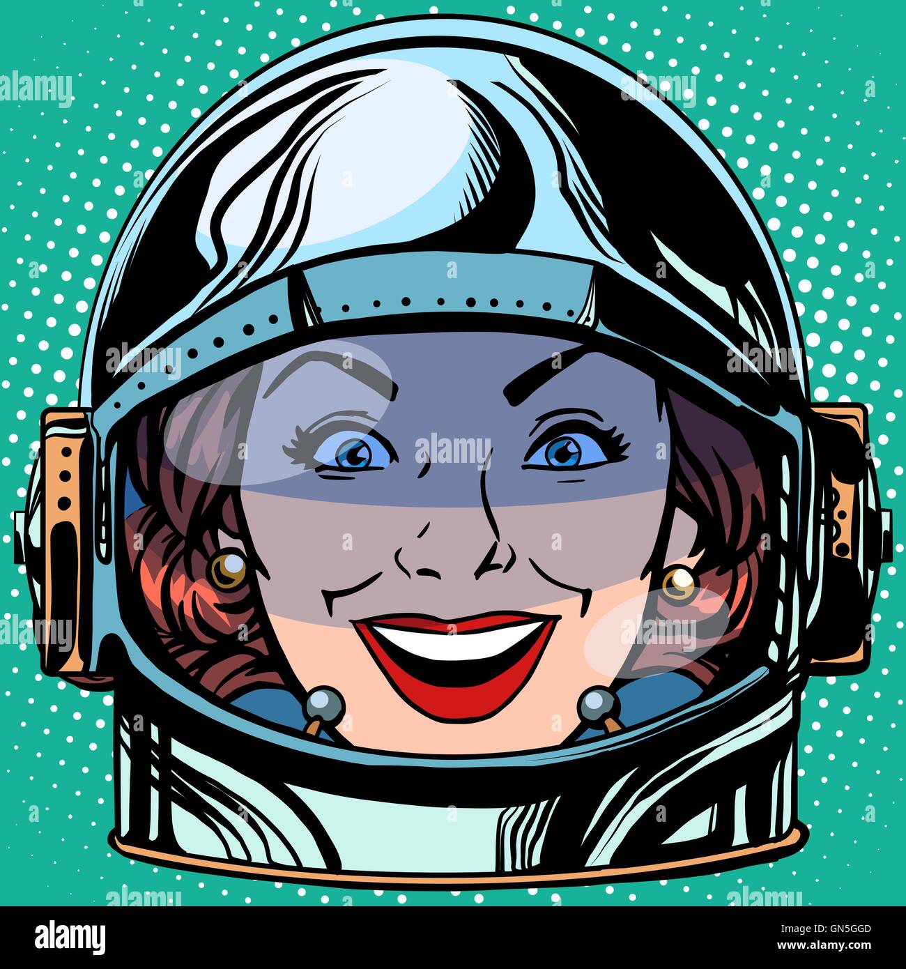 emoticon joy smile Emoji face woman astronaut retro Stock Vector