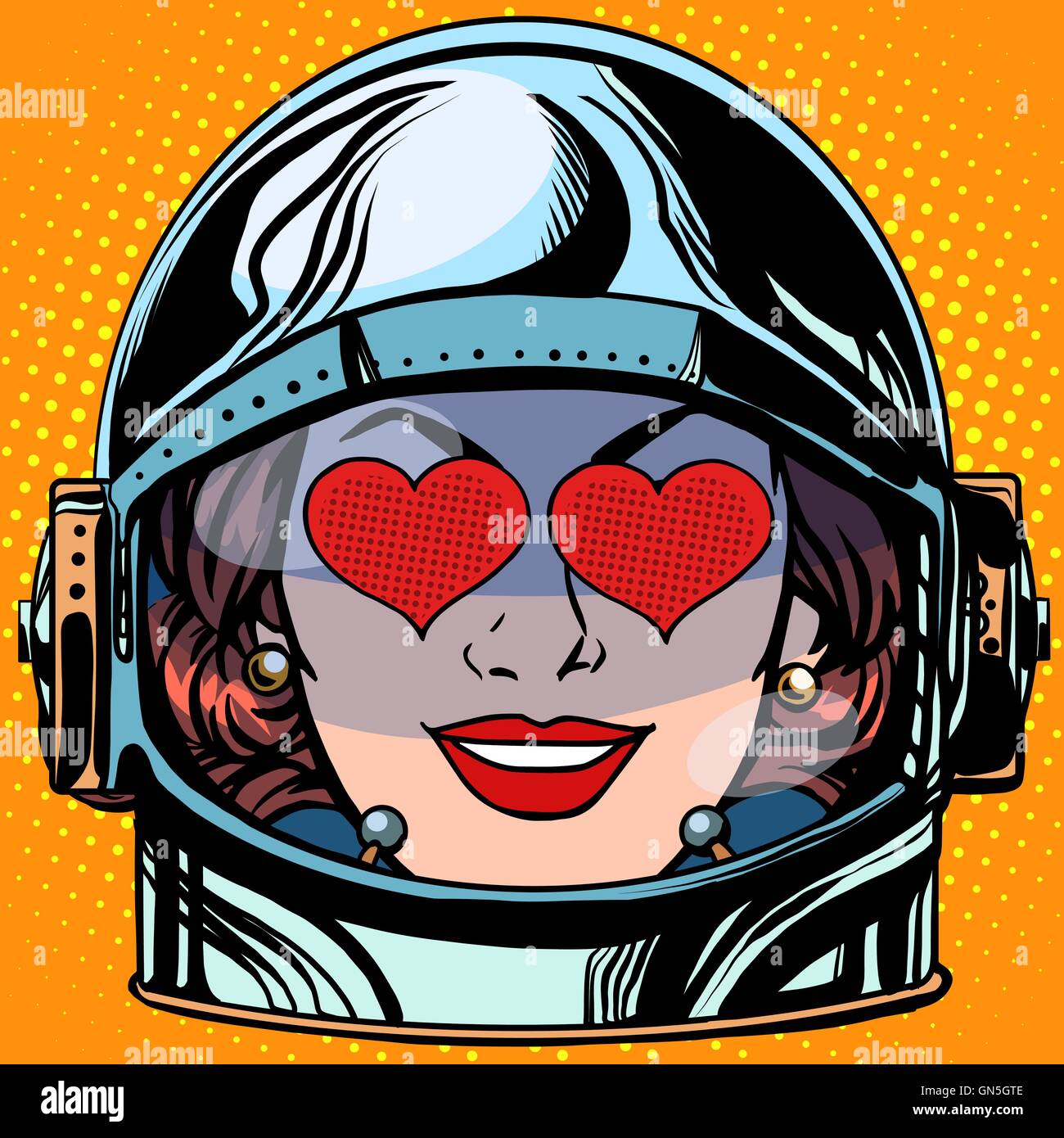 emoticon love Emoji face woman astronaut retro Stock Vector
