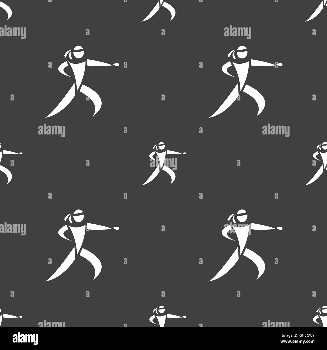 Karate kick icon sign. Seamless pattern on a gray background. Vector Stock Vector