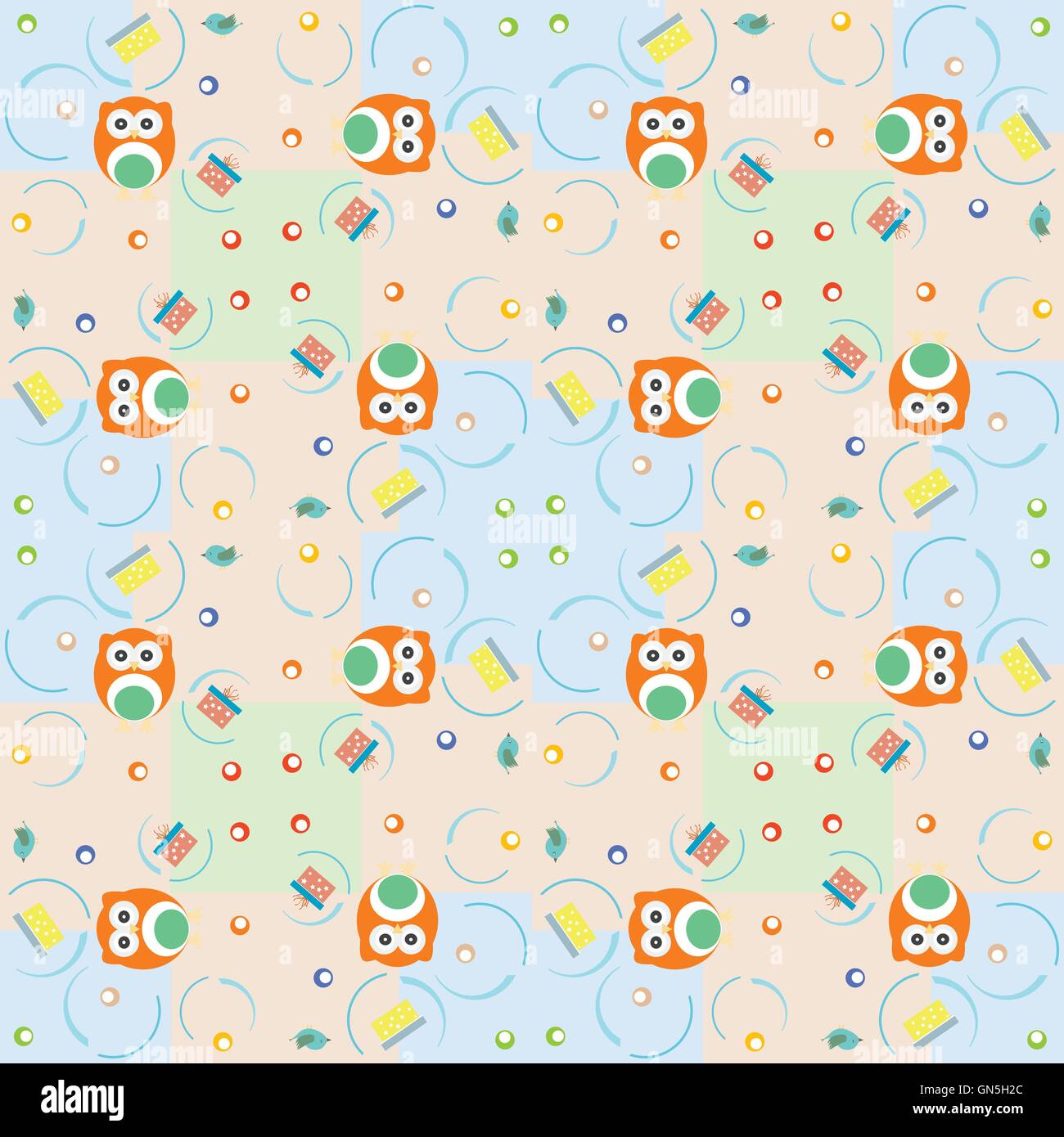 Set of vector elements - owls, birds, gift boxes. Seamless background ...