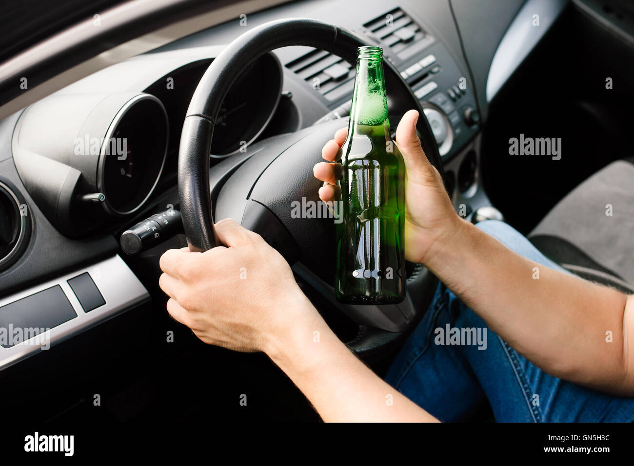 the drunk driver driving the car Stock Photo