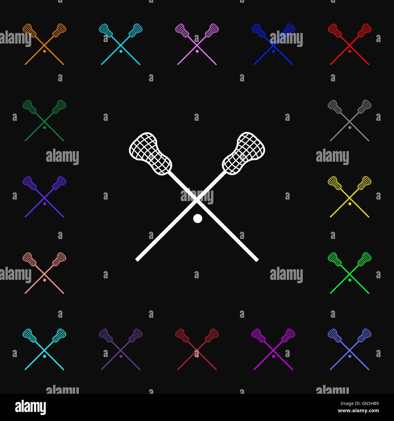 Lacrosse Sticks crossed icon sign. Lots of colorful symbols for your