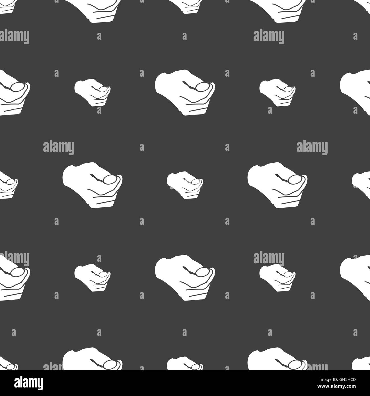 decision making by chance with coin, heads or tails icon sign. Seamless pattern on a gray