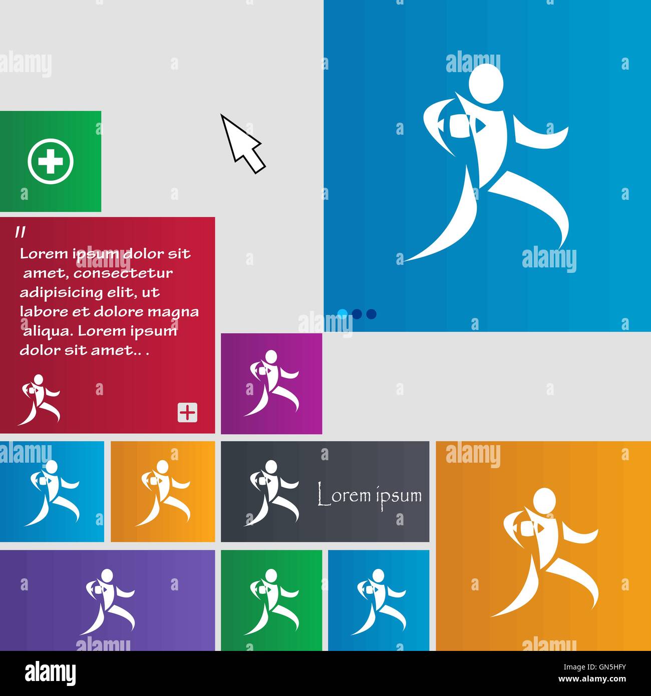 Rugby player running with ball icon sign. buttons. Modern interface ...