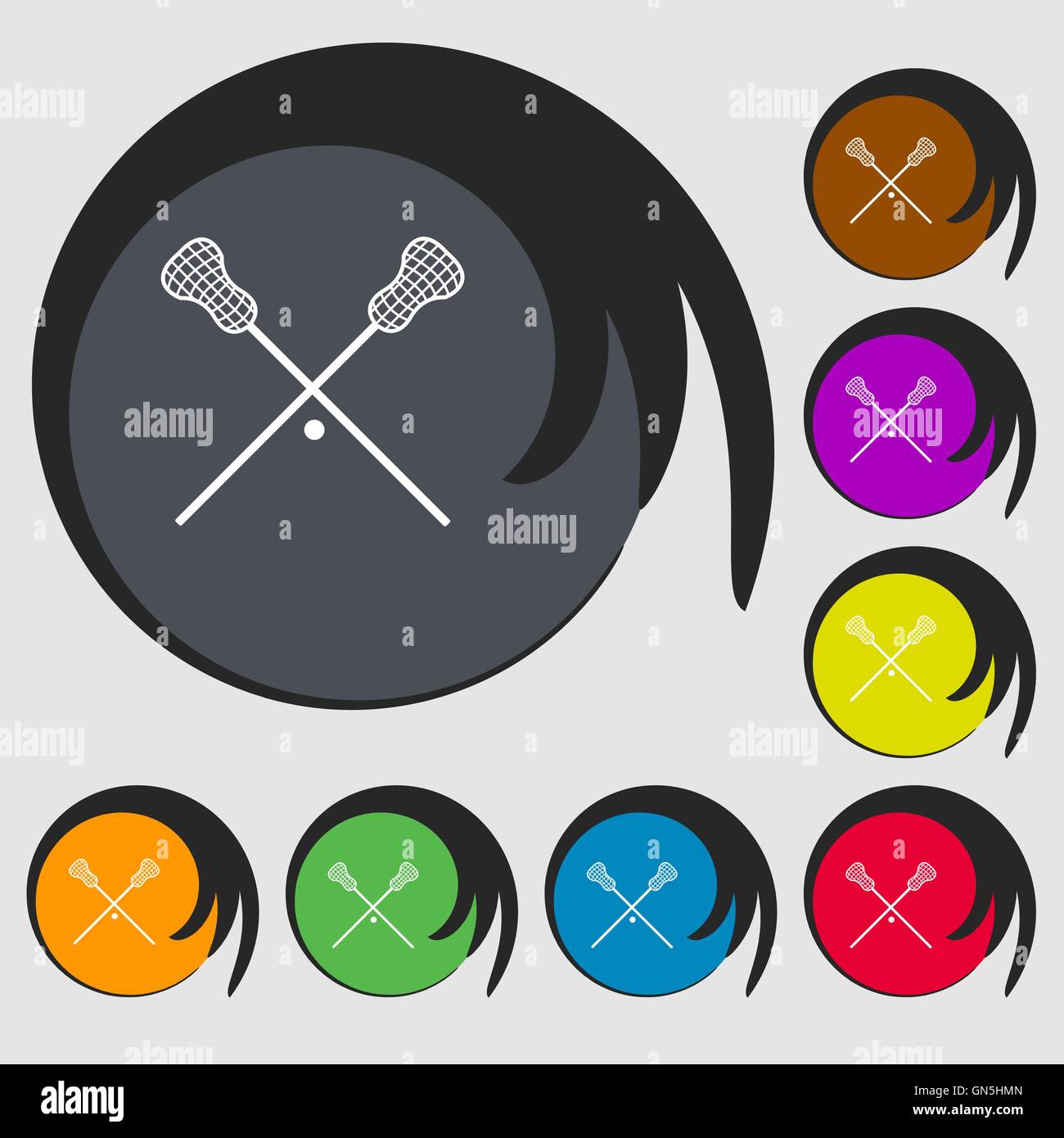 Lacrosse Sticks crossed icon. Symbols on eight colored buttons. Vector