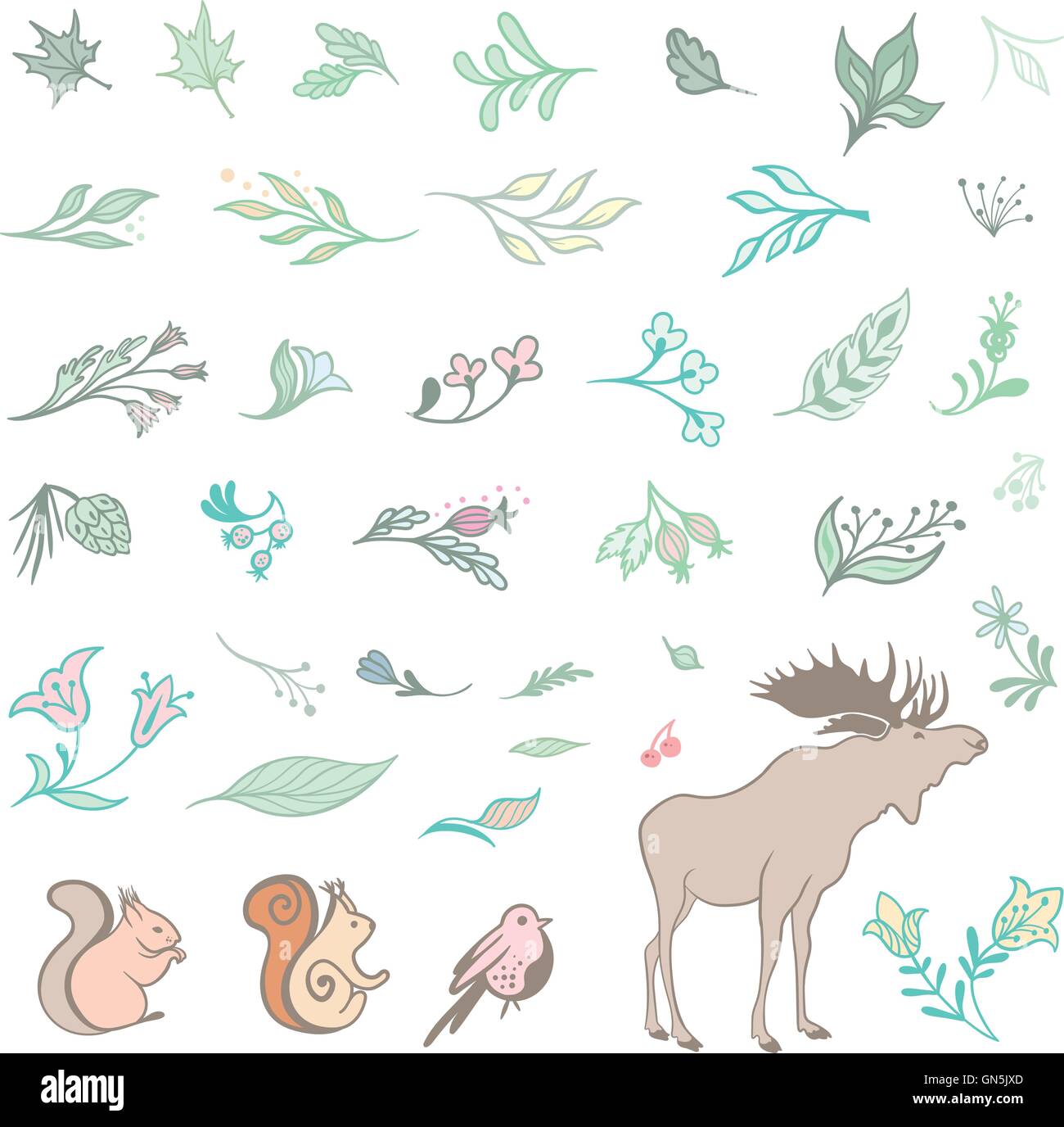 Set nature forest elements Stock Vector Images - Alamy