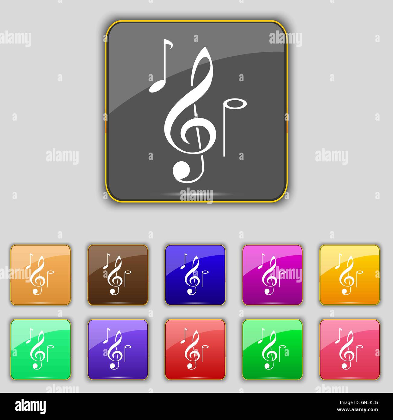 musical notes icon sign. Set with eleven colored buttons for your site ...