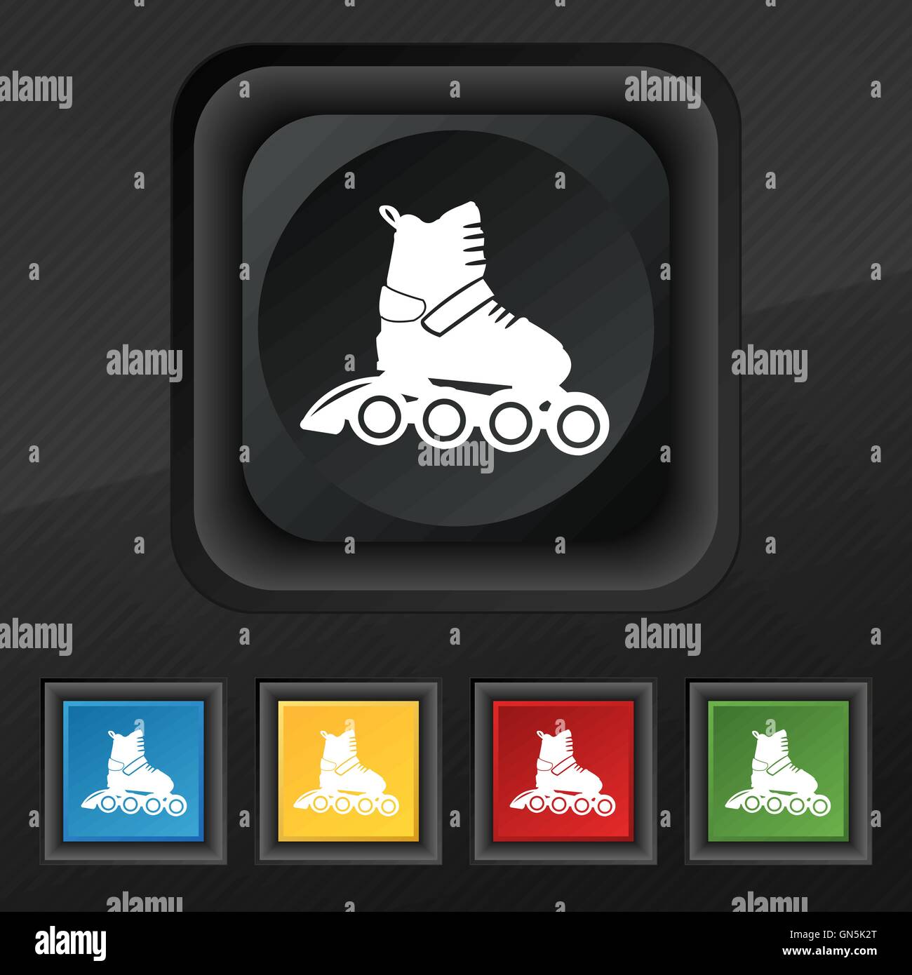 roller skate icon symbol. Set of five colorful, stylish buttons on