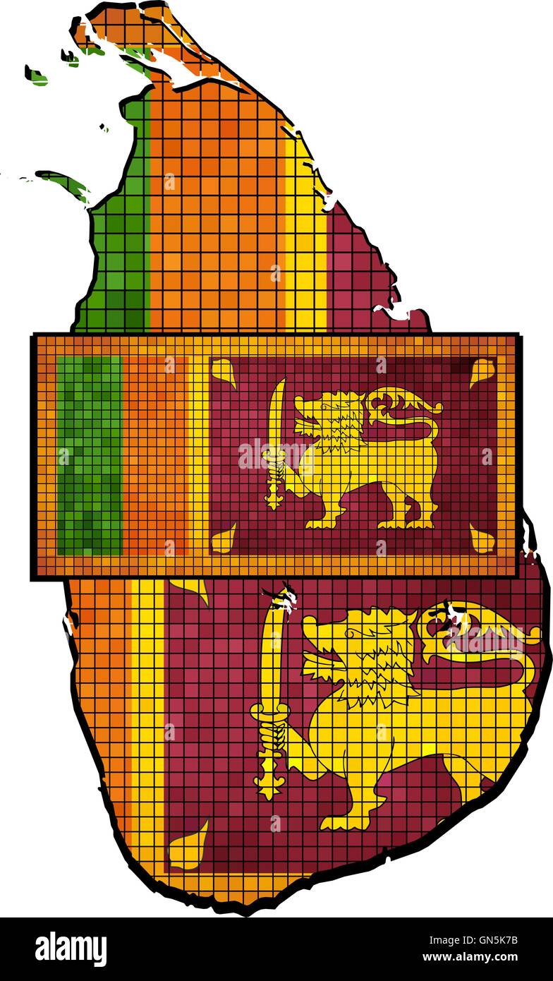 Sri Lanka map with flag inside Stock Vector